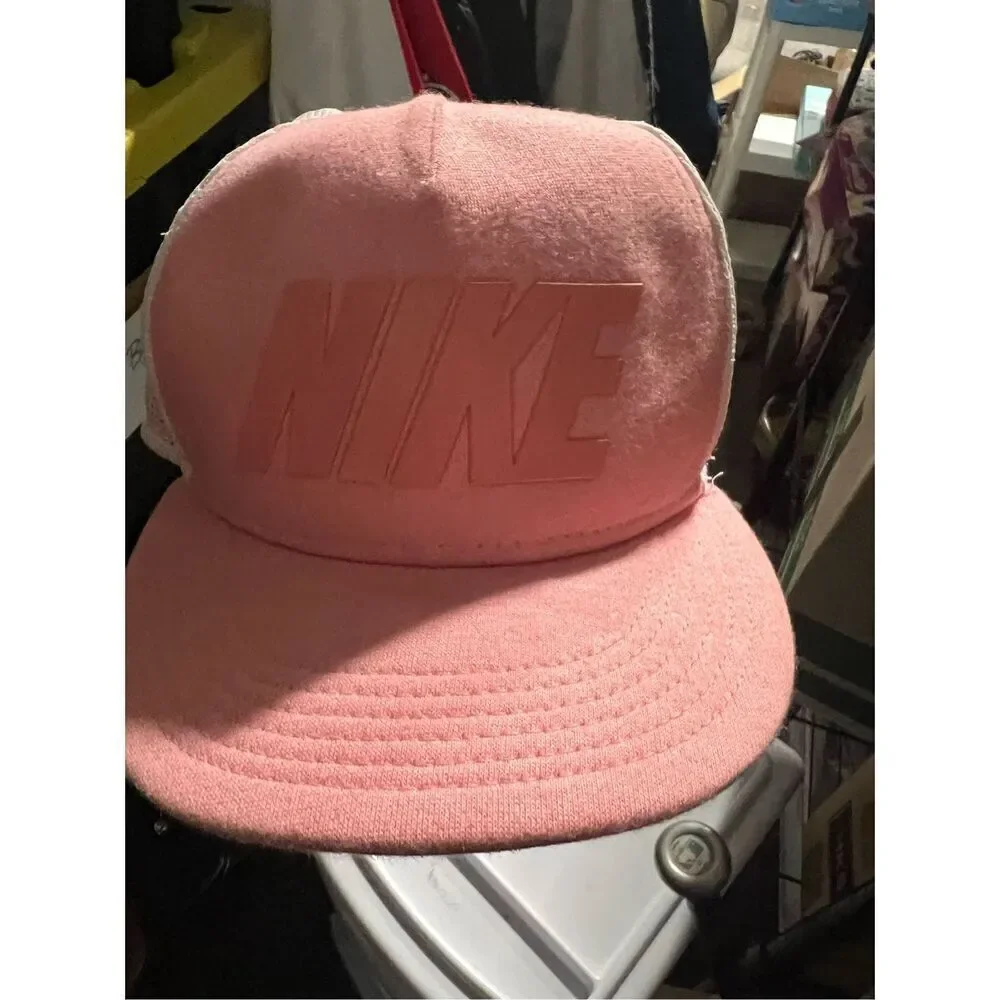 Vintage 90s 80s Nike Snapback Big Block Letters Truckers Nylon Pink Ball Cap
